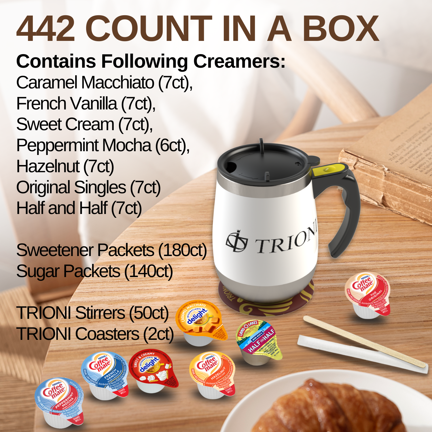 Coffee Mate Coffee Creamer Singles Variety Pack Bundle - Peppermint Mocha, Sweet Cream, and 5 More Flavors - TRIONI Treats