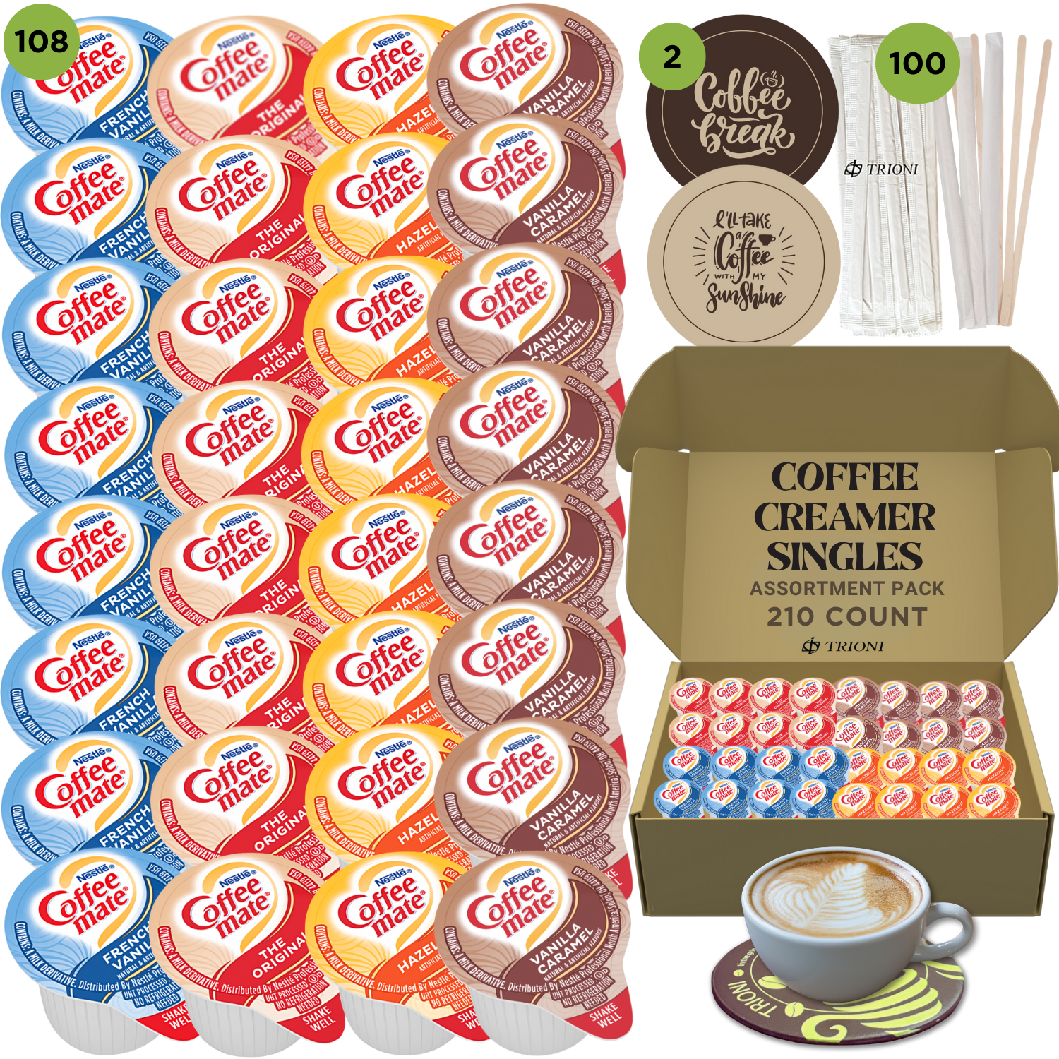 Coffee Mate Coffee Creamer Singles Variety Pack - Vanilla Caramel and 3 More Flavors - TRIONI Treats