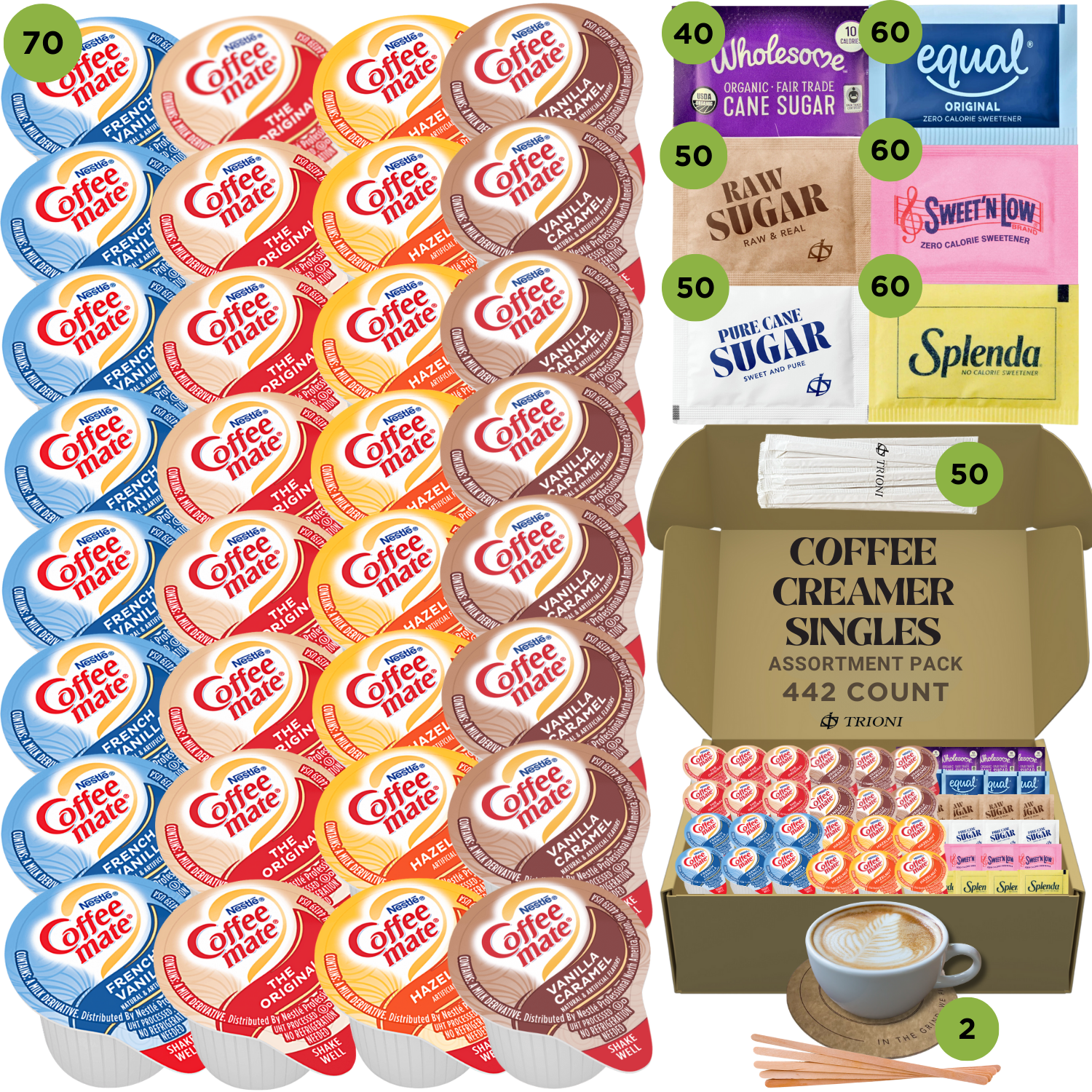 Coffee Mate Coffee Creamer Singles Variety Pack - Vanilla Caramel and 3 More Flavors - TRIONI Treats