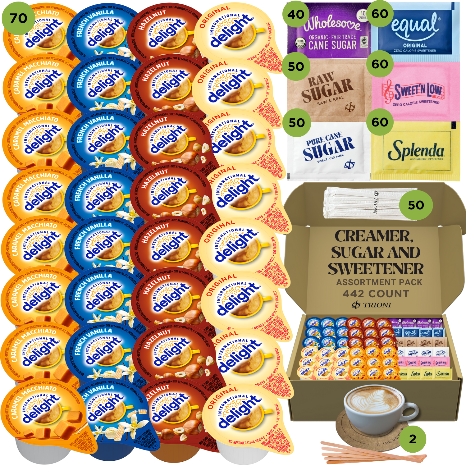 International Delight Coffee Creamer Singles Variety Pack - Caramel Macchiato and 3 More Flavors - TRIONI Treats