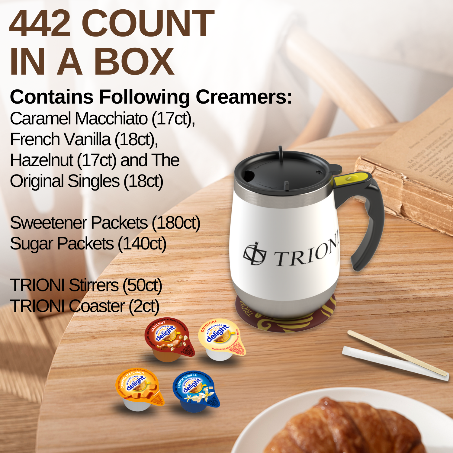 International Delight Coffee Creamer Singles Variety Pack - Caramel Macchiato and 3 More Flavors - TRIONI Treats