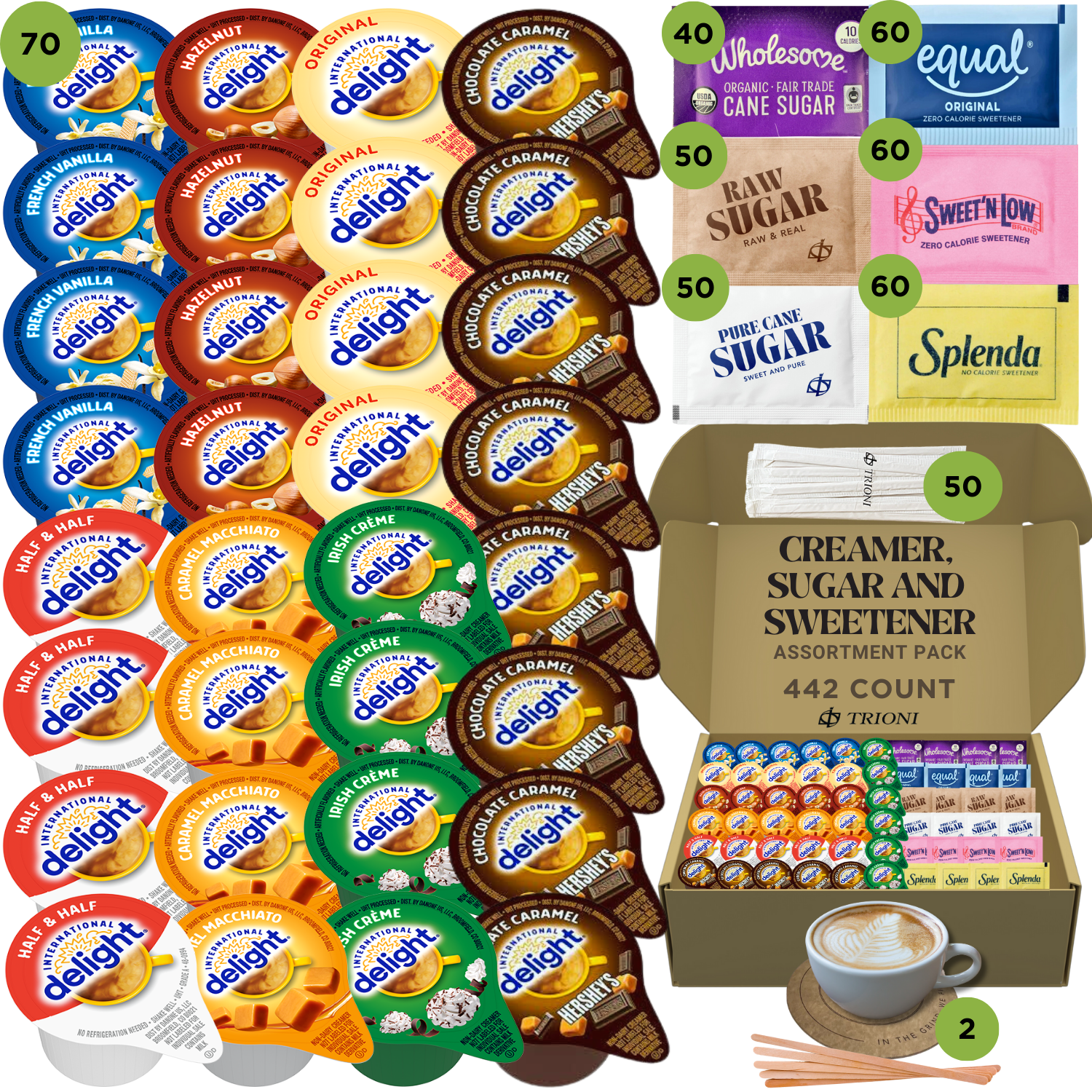 International Delight Coffee Creamer Singles Variety Pack - Hersheys, Irish Creme, and 5 More Flavors - TRIONI Treats