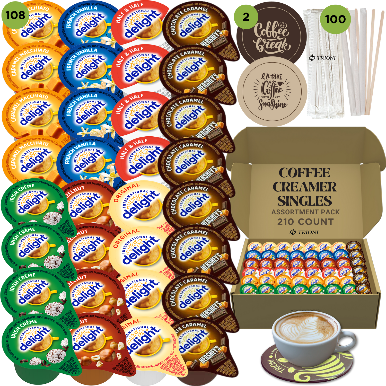 International Delight Coffee Creamer Singles Variety Pack - Hersheys, Irish Creme, and 5 More Flavors - TRIONI Treats