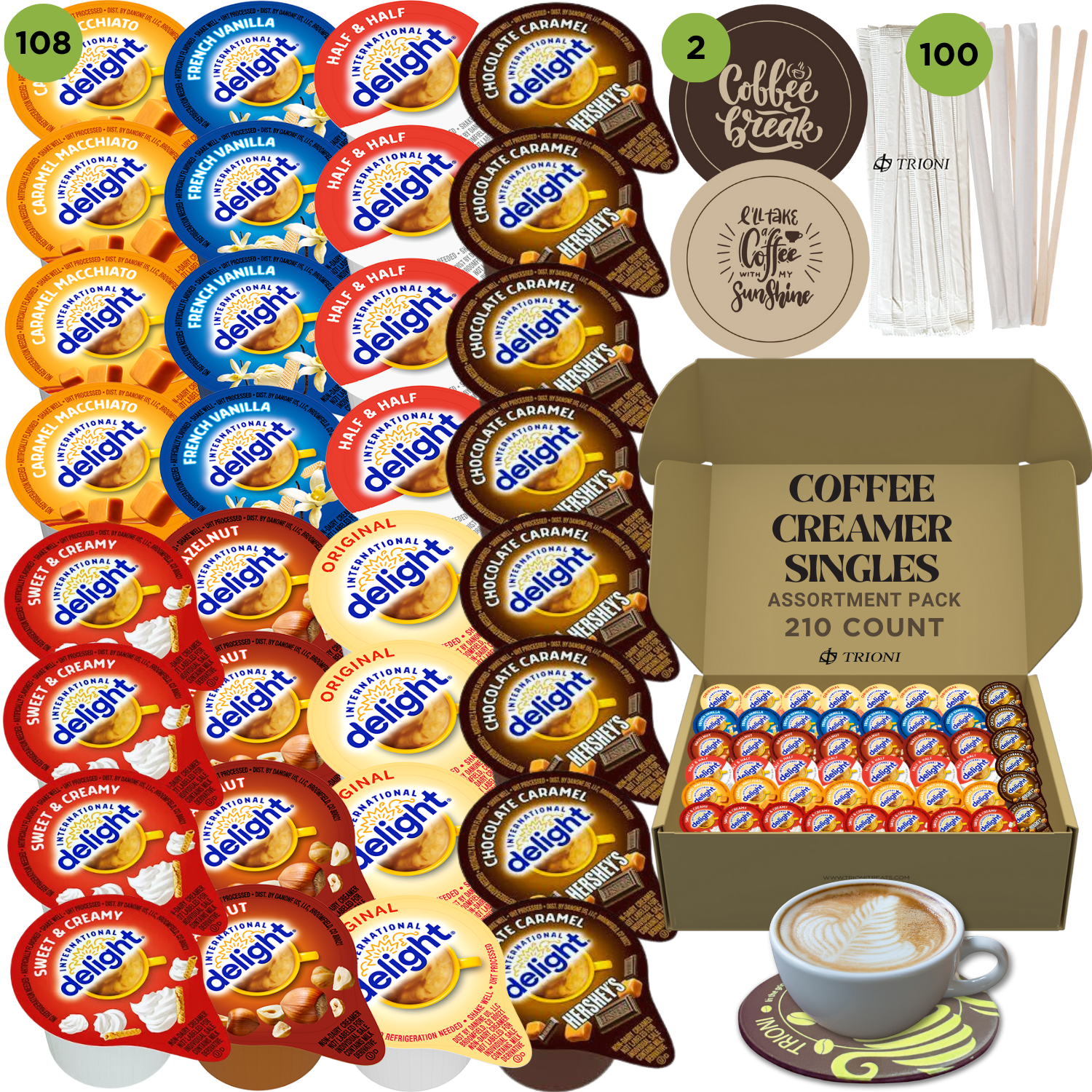 International Delight Coffee Creamer Singles Variety Pack - Hershey, Sweet Cream, and 5 More Flavors - TRIONI Treats