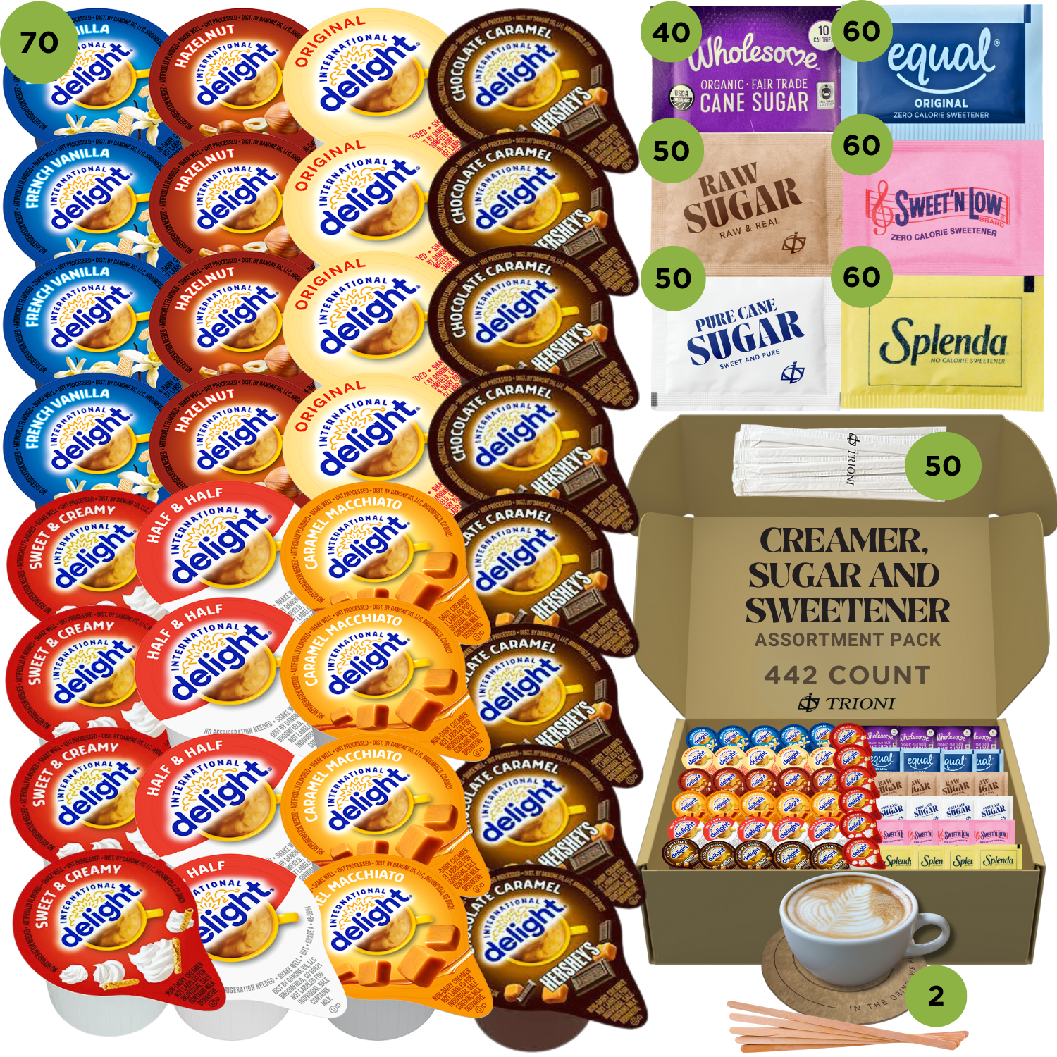 International Delight Coffee Creamer Singles Variety Pack - Hershey, Sweet Cream, and 5 More Flavors - TRIONI Treats