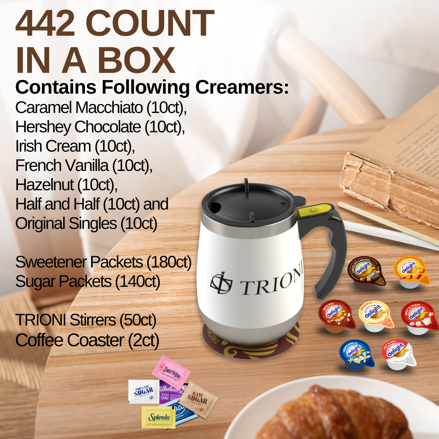 International Delight Coffee Creamer Singles Variety Pack - Hershey, Sweet Cream, and 5 More Flavors - TRIONI Treats