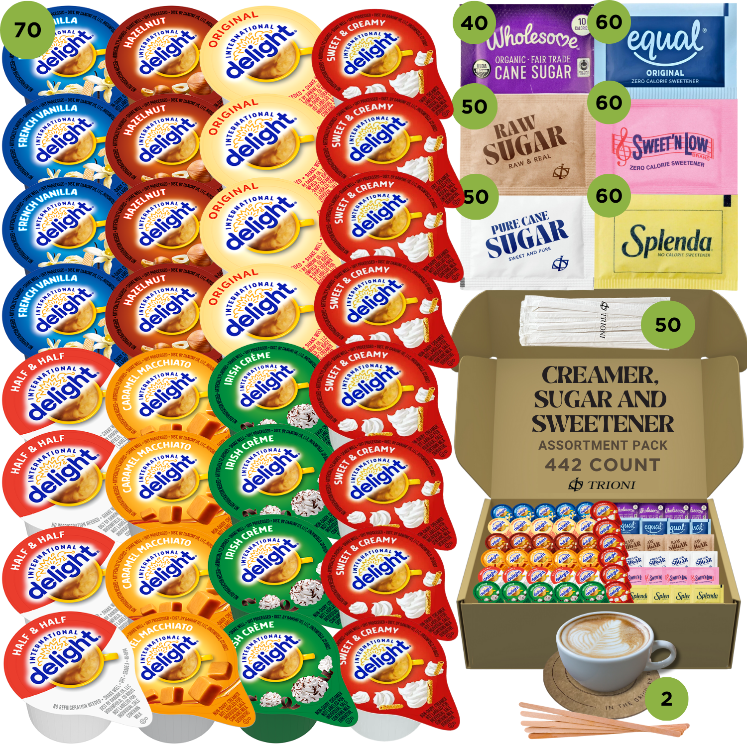International Delight Coffee Creamer Singles Variety Pack - Sweet Cream, Irish Creme, and 5 More Flavors - TRIONI Treats