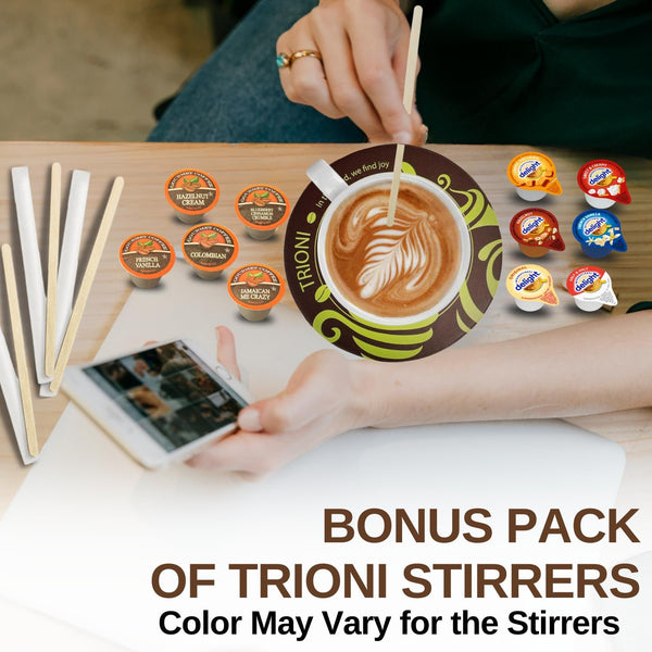 Coffee Creamer Singles with Flavored Coffee K Cups Variety Pack Bundle (136ct) - TRIONI Treats