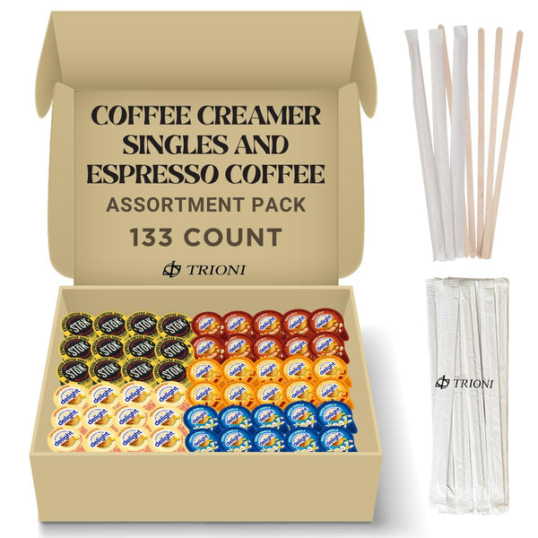 Coffee Creamer Singles with Espresso Coffee Pods Variety Pack Bundle (133ct) - TRIONI Treats