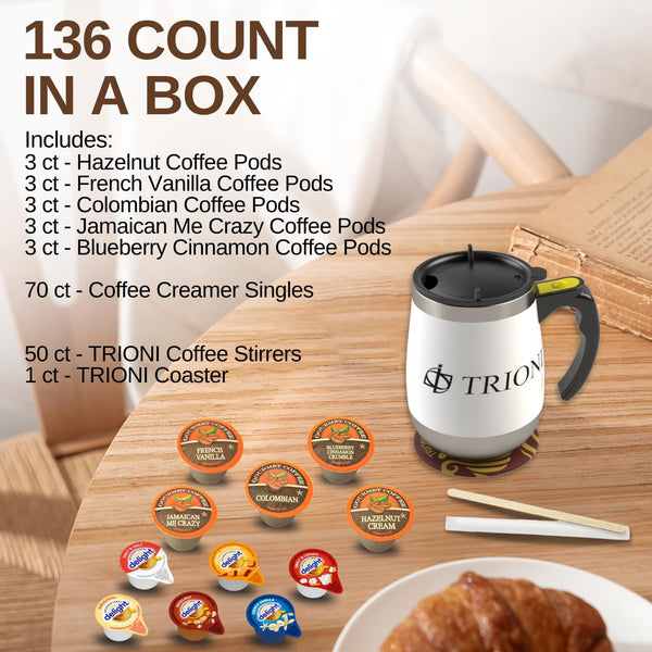 Coffee Creamer Singles with Flavored Coffee K Cups Variety Pack Bundle (136ct) - TRIONI Treats