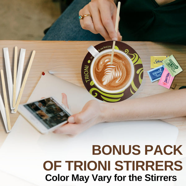 TRIONI Sweetener Assortment Pack - Stevia, Aspartame, Saccharin, and Sucralose with Stirrers and Coaster - TRIONI Treats