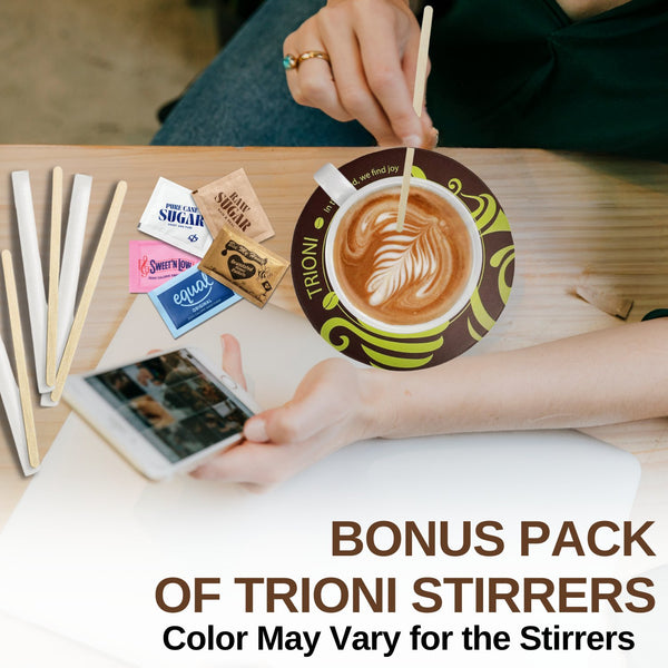 TRIONI Sugar and Sweetener Assortment Pack - Organic, Raw, Cane Sugar, and 3 Sweeteners with Stirrers and Coaster - TRIONI Treats