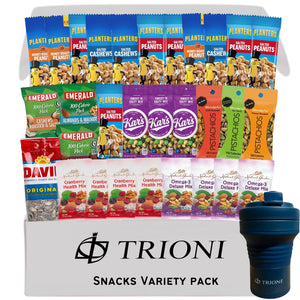 Healthy Snacks Variety Pack for Adults and Kids - 30 count with TRIONI Foldable Mug - TRIONI Treats