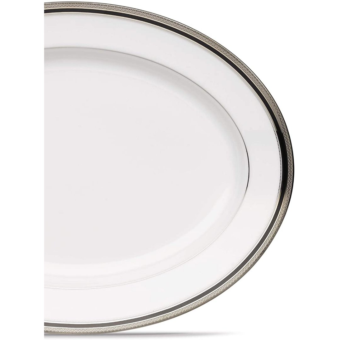 Noritake Austin Platinum Oval Platter, 14-Inch - Skyline Home Collection