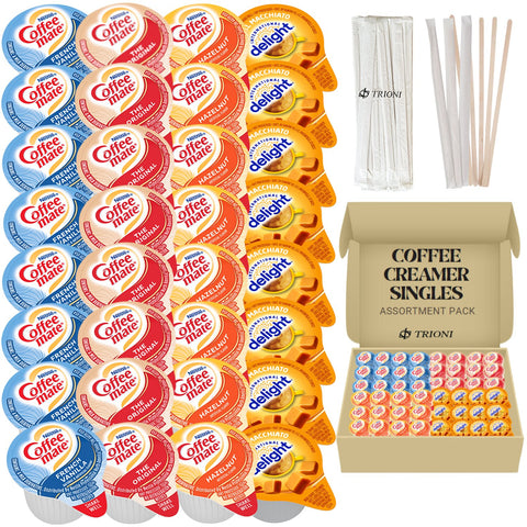 Coffee Creamer Singles Variety Pack Bundle - Caramel Macchiato and 3 More Flavors - TRIONI Treats