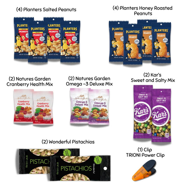 Healthy Snacks Variety Pack for Adults and Kids - 30 count with TRIONI Power Clip - TRIONI Treats