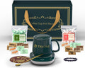 Coffee and Tea Gift Set Consist of TRIONI Coffee Mug Warmer, Sugar and Sweetener Assortment Packets, Honey Packets, Lava Bracelets, Spearmint, and Peppermint Candy with Coffee Coaster & Stirrer! - TRIONI Treats