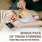 TRIONI Coffee Creamer Powder, Sugar and Sweetener Assortment Pack - Raw, Cane Sugar and 3 Sweeteners with Stirrers and Coaster - 431 count - TRIONI Treats